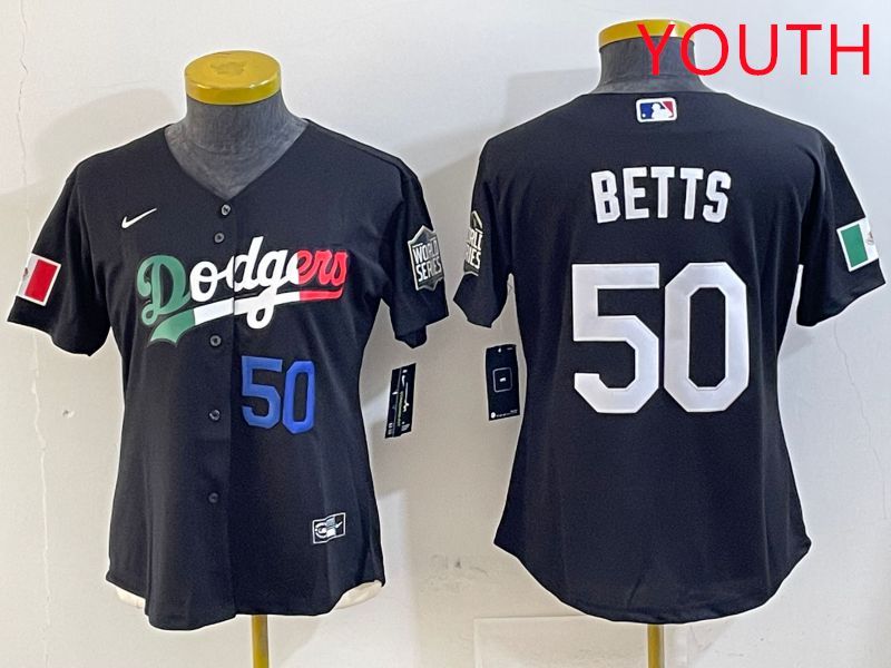 Youth Los Angeles Dodgers #50 Betts Black Mexico Game 2025 Nike MLB Jersey style 7->youth mlb jersey->Youth Jersey